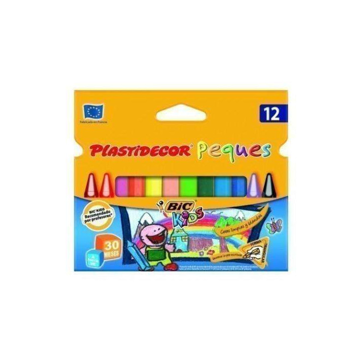 Bic Kids Plastidecor Peques Caja de 12 Lapices de Cera Triangulares - Ideal Niños Pequeños - Textura blanda - No Mancha