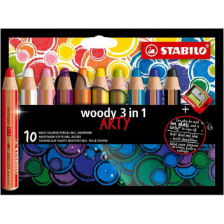 Stabilo Woody 3 en 1 Arty Pack de 10 Lapices de Colores + Sacapuntas - Lapiz de Color