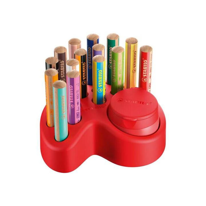 Stabilo Set de Mesa Woddy 3 en 1 15 Lapices de Colores + Sacapuntas con Deposito - 10x Woody 3 en 1