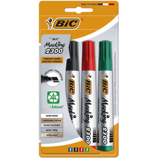 Bic Marking 2300 Ecolutions Pack de 4 Rotuladores Permanentes - Punta Biselada - Tinta con Base de Alcohol - Ecologico - Colore