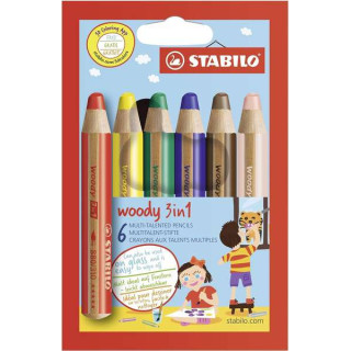 Stabilo Woody 3 en 1 Pack de 6 Lapices de Colores - Lapiz de Color
