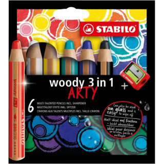 Stabilo Woody 3 en 1 Arty Pack de 6 Lapices de Colores + Sacapuntas - Lapiz de Color