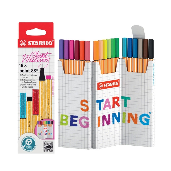 Stabilo Point 88 Pack de 18 Rotuladores de Punta de Fibra - Trazo de 0.4mm aprox. - Tinta con Base de Agua - Colores Surtidos