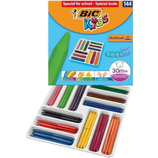 Bic Kids Plastidecor Triangle Caja de 144 Lapices de Cera - Facil de Sacar Punta - No Mancha - Ideal para Escuelas Infantiles -