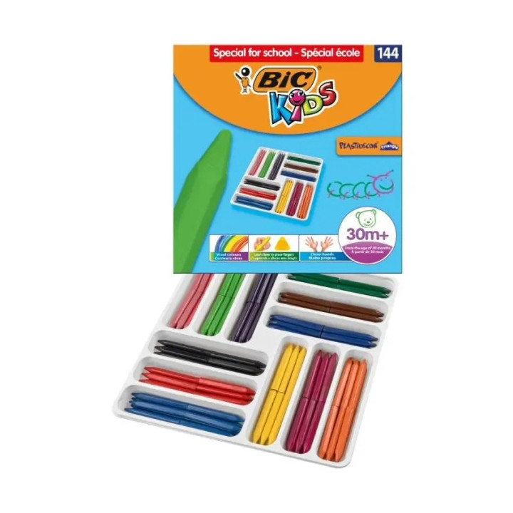 Bic Kids Plastidecor Triangle Caja de 144 Lapices de Cera - Facil de Sacar Punta - No Mancha - Ideal para Escuelas Infantiles -