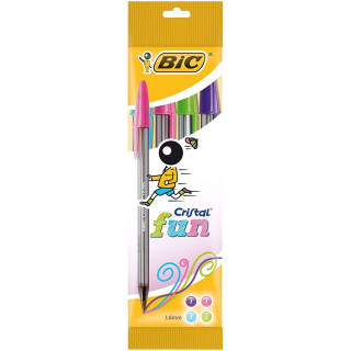 Bic Cristal Fun Pack de 4 Boligrafos de Bola - Punta Redonda de 1.6mm - Trazo 0.42mm - Tinta con Base de Aceite - Colores Surti