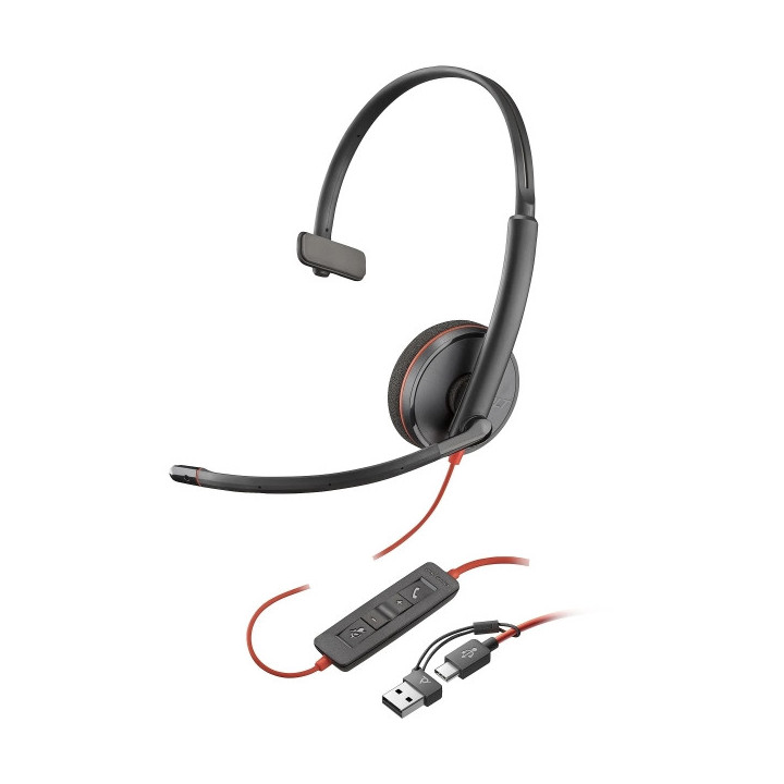 Plantronics/Poly Blackwire C3210 USB-C/USB-A Auricular Monoaural con Microfono - Almohadilla Acolchada - Controles en Cable