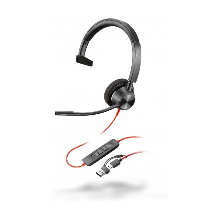 Plantronics/Poly Blackwire C3310 USB-C Auricular Monoaural con Microfono - Almohadilla Acolchada - Controles en Cable - Incluye