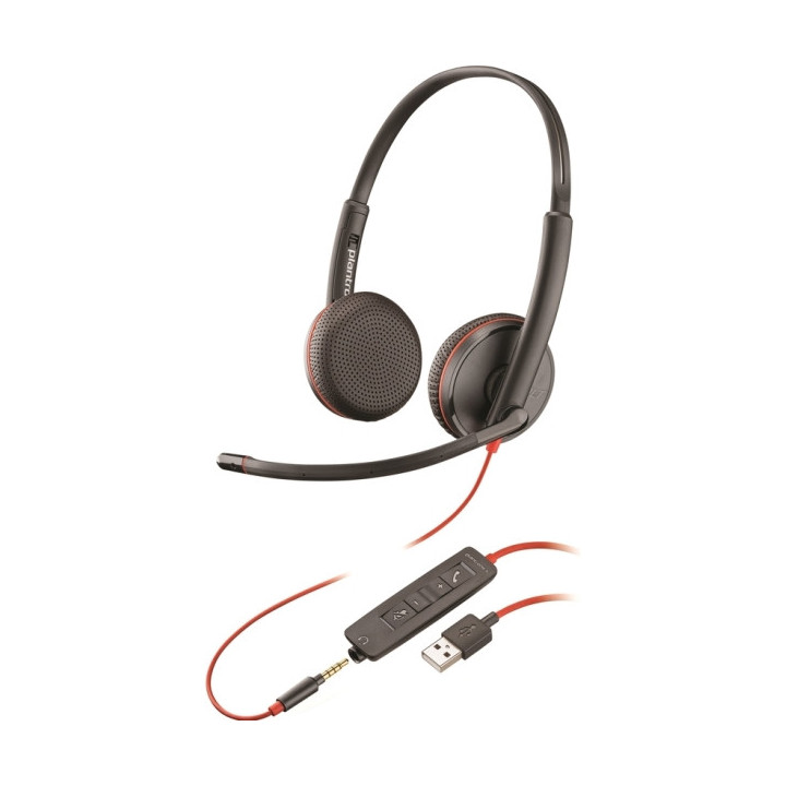 Plantronics/Poly Blackwire C3225 Auriculares con Microfono USB/Jack 3.5mm - Almohadillas Acolchadas - Controles en Cable - Colo