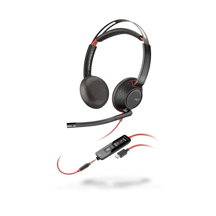 Plantronics/Poly Blackwire C5220 USB-C Auriculares con Microfono - Cancelacion de Ruido - Diadema Metalica Acolchada - Almohadi