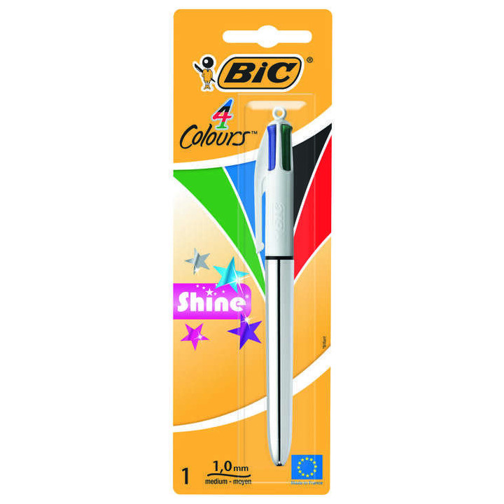 Bic 4 Colours Shine Boligrafo de Bola Retractil - Punta Media de 1.0mm - Tinta con Base de Aceite - 4 Colores de Tinta