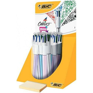 Bic 4 Colours Shine Expositor de 20 Boligrafos de Bola Retractil - Punta Media de 1.0mm - Tinta con Base de Aceite - Cuerpo de