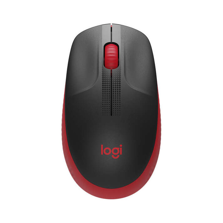 Logitech M190 Full Size Raton Inalambrico USB 1000dpi - 3 Botones - Gran Tamaño - Uso Ambidiestro - Color Negro/Rojo
