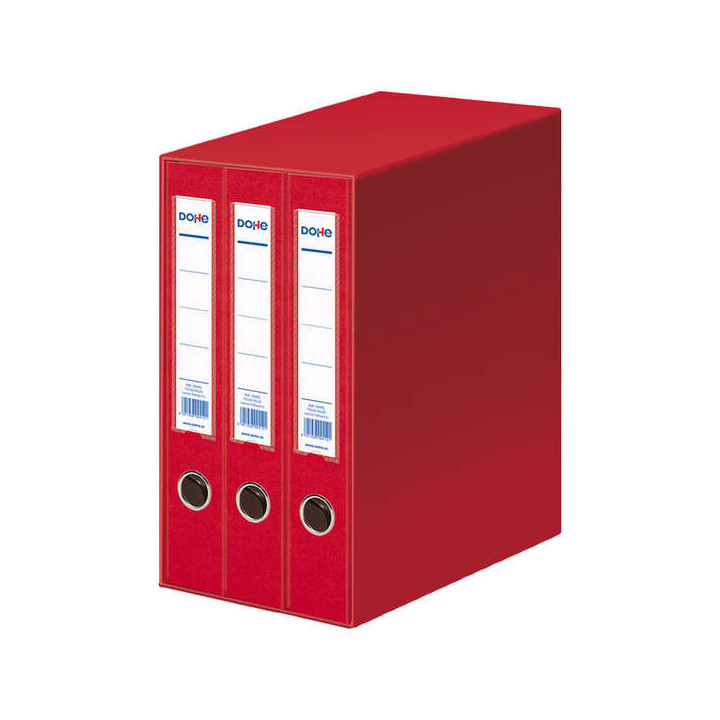 Dohe Archicolor Modulo de 3 Archivadores de Palanca con Rado - Lomo Estrecho - Formato Folio - Carton Forrado - Color Rojo