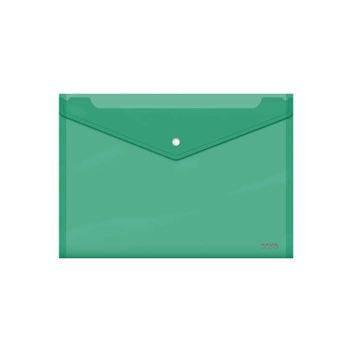 Dohe Sobre con Cierre de Broche - Tamaño Folio Plus Apaisado - Polipropileno Cristal Transparente 150 Micras - Color Verde