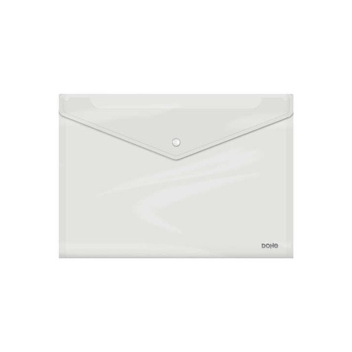 Dohe Sobre con Cierre de Broche - Tamaño Folio Plus Apaisado - Polipropileno Cristal Transparente 150 Micras - Color Transpare