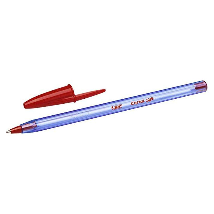 Bic Cristal Soft Boligrafos de Bola - Punta Media de 1.2mm - Trazo 0.45mm - Escritura mas Fluida - Color Rojo