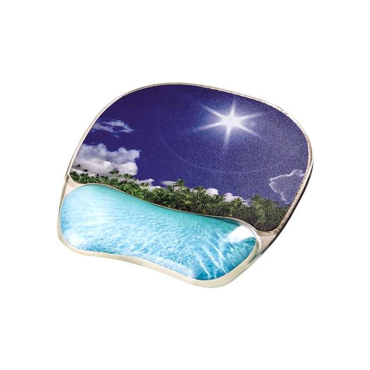 Fellowes Alfombrilla con Reposamuñecas Photo Gel - Alivia los Puntos de Presion - Base Antideslizante - Diseño Playa Tropical