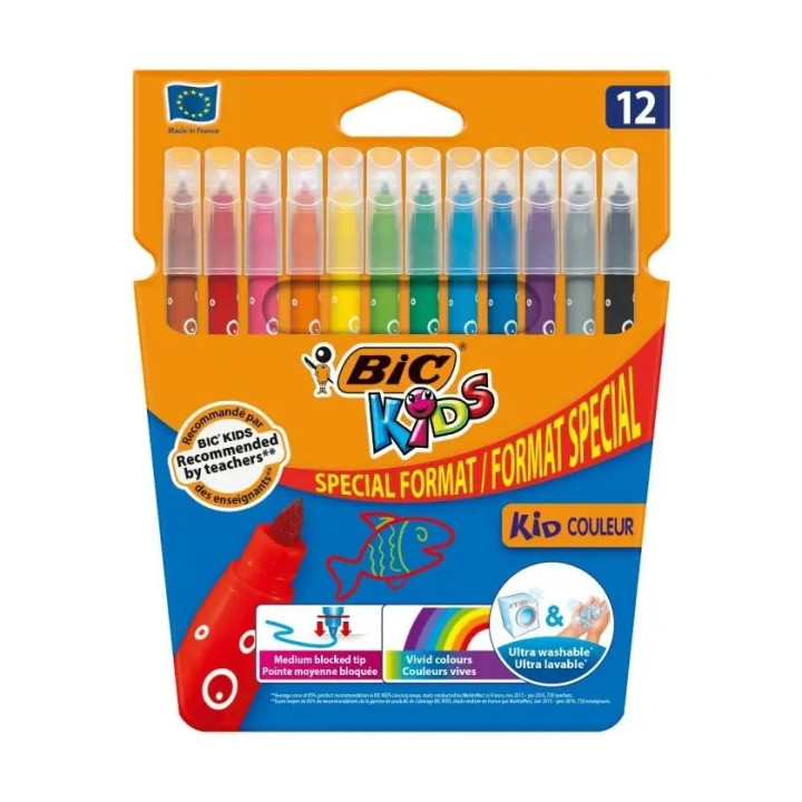 Bic Kids Couleur Pack de 12 Rotuladores - Punta Mediana - Lavable - Colores Surtidos