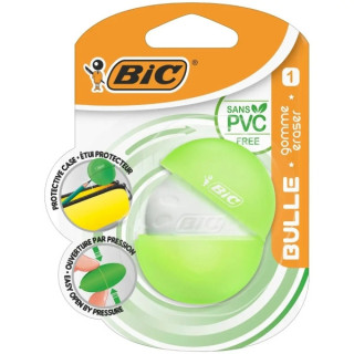 Bic Bulle Goma de Borrar Blanca - Caucho Sintetico - Sin PVC - Funda Protectora de Colores Aleatorios