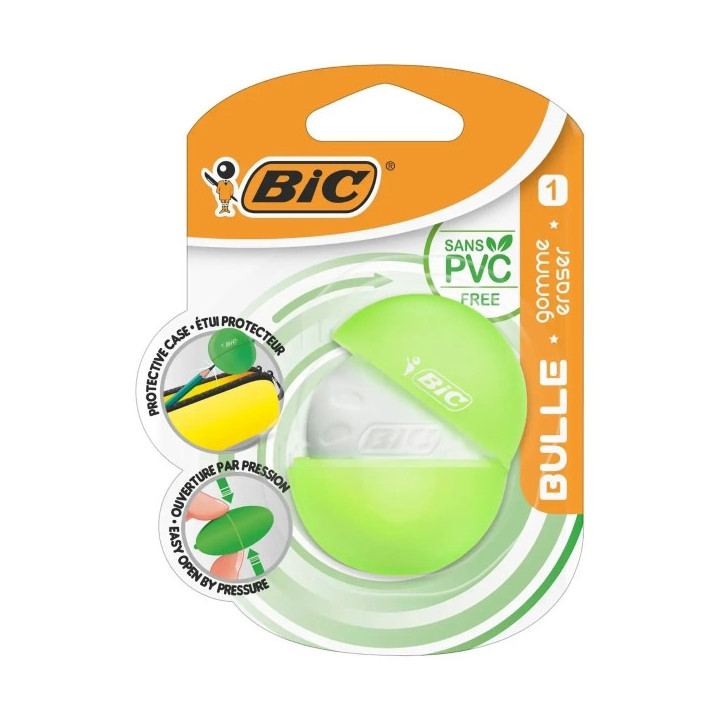 Bic Bulle Goma de Borrar Blanca - Caucho Sintetico - Sin PVC - Funda Protectora de Colores Aleatorios