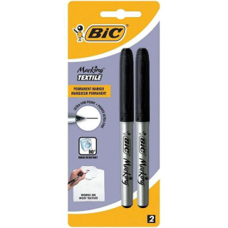 Bic Marking Textile Pack de 2 Rotuladores Permanentes para Ropa - Punta Ultrafina 0.9mm - Lavados hasta 90º - Tinta con Base d