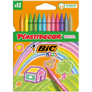 Bic Kids Plastidecor Pastel Caja de 12 Lapices de Cera - Extraresistentes - Facil de Sacar Punta - No Mancha - Colores Pastel S