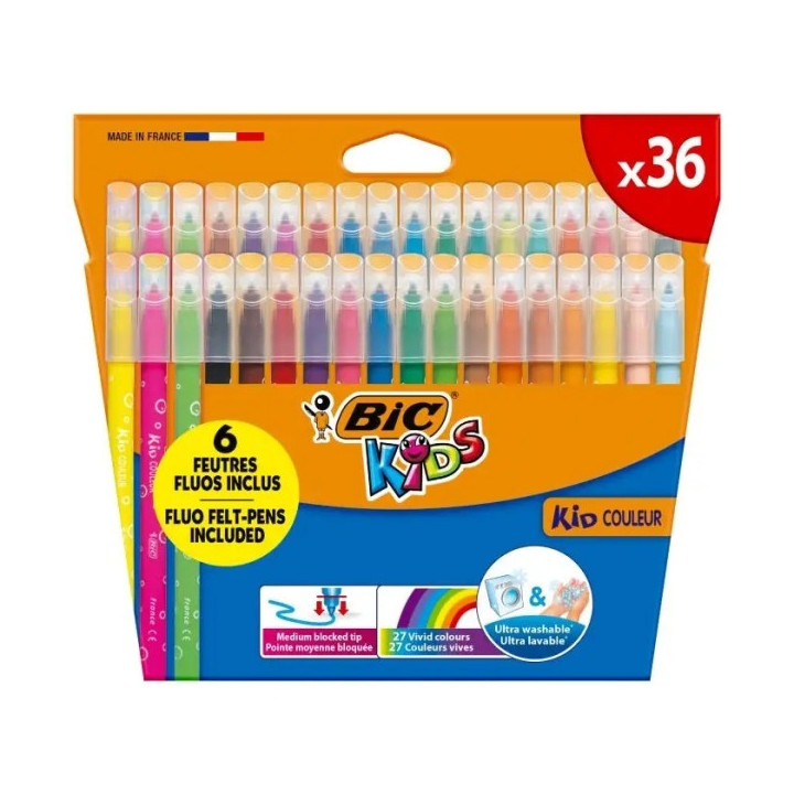 Bic Kids Couleur Pack de 36 Rotuladores - Punta Mediana - Lavable - Colores Surtidos