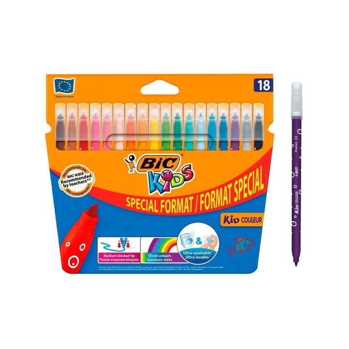 Bic Kids Couleur Pack de 18 Rotuladores - Punta Mediana - Lavable - Colores Surtidos