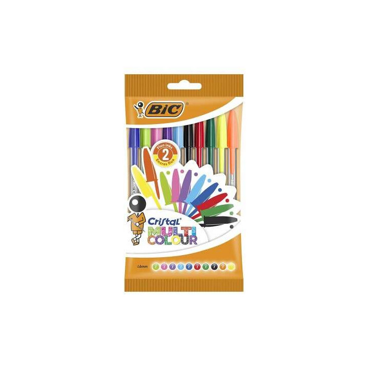 Bic Cristal Multicolour Pack de 10 Boligrafos de Bola - Punta Redonda de 1.6mm - Trazo 0.42mm - Tinta con Base de Aceite - Colo