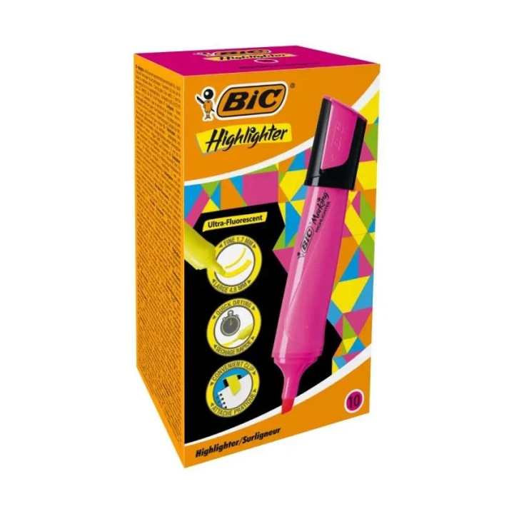 Bic Marking Highlighter Flat Marcador Fluorescente - Punta Biselada - Trazo entre 1.70 y 4.80 mm - Tinta con Base de Agua - Col