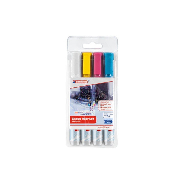 Edding 95 Pack de 4 Rotuladores de Tiza Liquida - Punta Redonda - Trazo 1.5-3mm - Colores Blanco