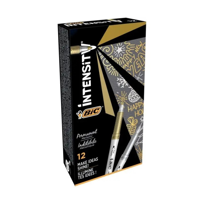Bic Intensity Metallic Rotulador Permanente - Punta Media 1.8mm - Trazo 0.8mm - Grip Texturizado - Color Oro y Plata