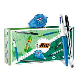 Bic Office ECOlutions Pack de Oficina 9 Piezas - Boligrafos + Portaminas + Lapiz + Rotulador + Pegamento Barra y Cinta Correcto
