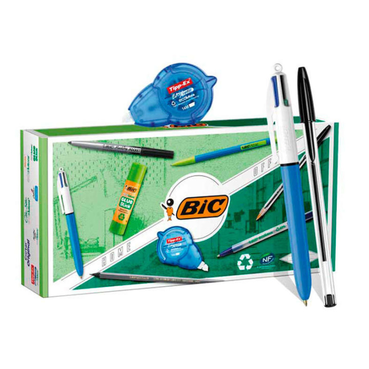 Bic Office ECOlutions Pack de Oficina 9 Piezas - Boligrafos + Portaminas + Lapiz + Rotulador + Pegamento Barra y Cinta Correcto