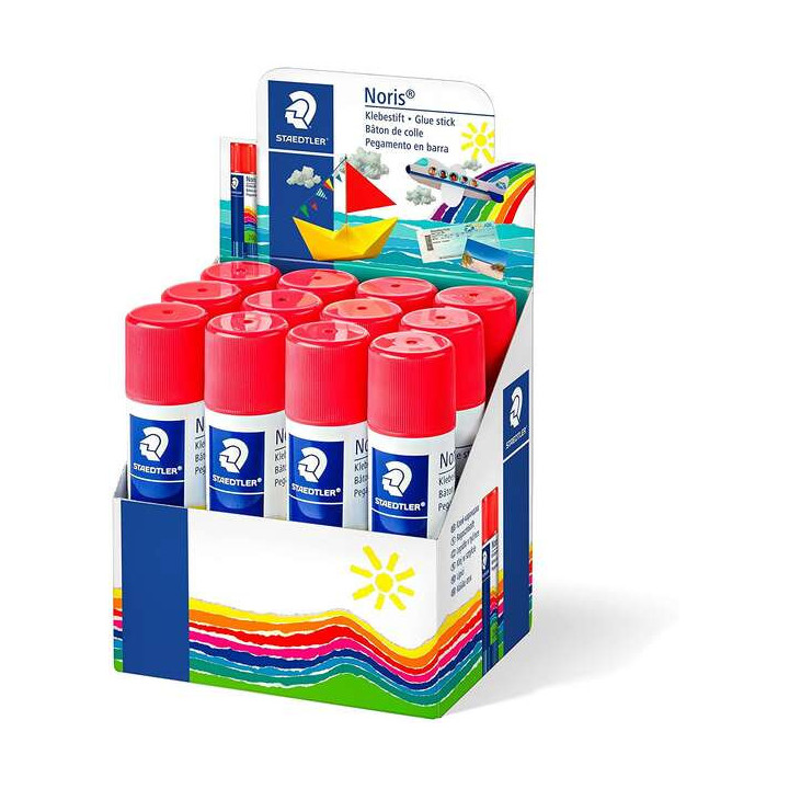 Staedtler Noris Expositor de 12 Barras de Pegamento 20gr - Sin Disolventes - Uso Escolar - Pega Papel