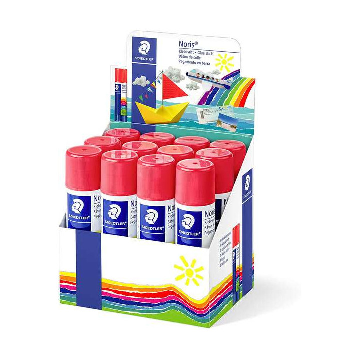 Staedtler Noris Expositor de 12 Barras de Pegamento 40gr - Sin Disolventes - Uso Escolar - Pega Papel