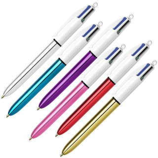 Bic 4 Colours Shine Boligrafo de Bola Retractil - Punta Media de 1.0 mm - Tinta con Base de Aceite - Diseño Metalizado en Colo