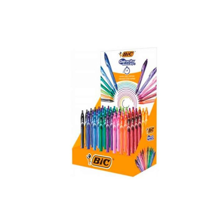 Bic Gel-Ocity Quick Dry Expositor de 48 Boligrafos Retractiles - Grip de Goma - Punta Media de 0.7mm - Secado Ultra Rapido - No