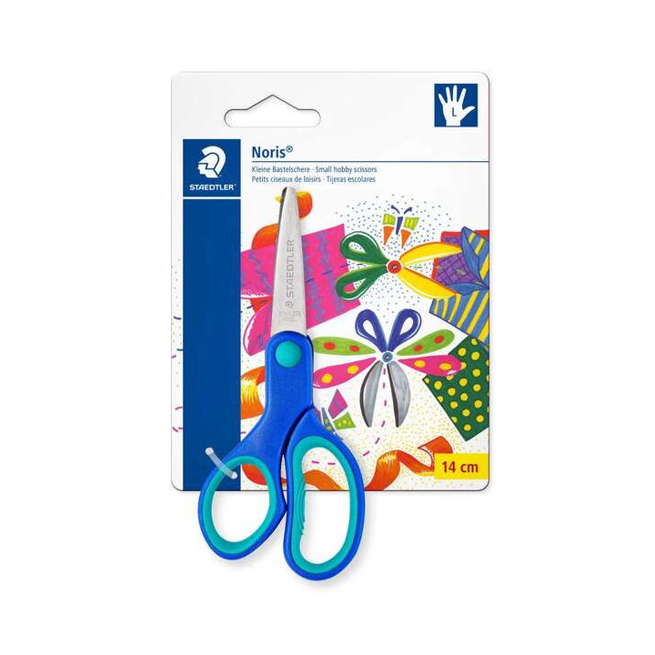 Staedtler Noris 965 Tijera Escolar de Seguridad Zurdos - Agarre Ergonomico Suave - Cuchillas Romas - Longitud 14cm