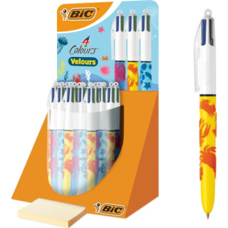 Bic 4 Colours Velours Expositor de 30 Boligrafos de Bola Retractiles - Punta Media de 1.0 mm - Tinta con Base de Aceite - Dise?