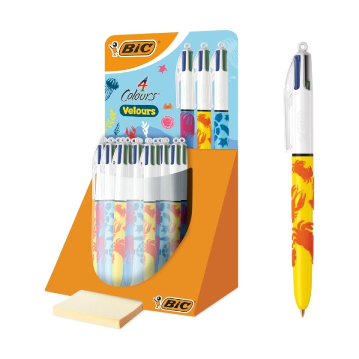 Bic 4 Colours Velours Expositor de 30 Boligrafos de Bola Retractiles - Punta Media de 1.0 mm - Tinta con Base de Aceite - Dise?