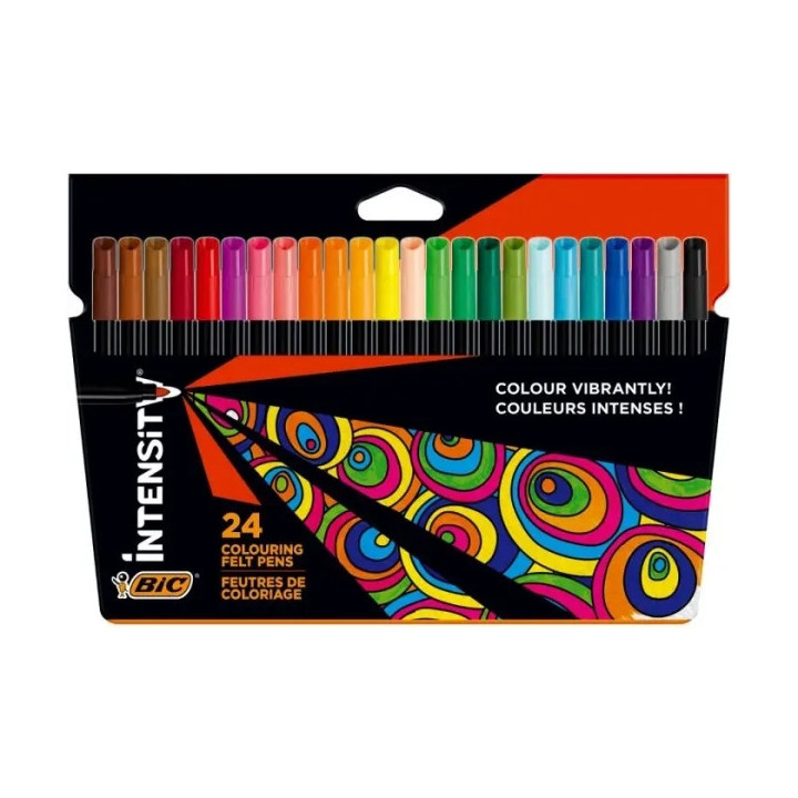 Bic Intensity Pack de 24 Rotuladores - Punta 0.9mm - Tinta con Base de Agua Lavable - Colores Surtidos