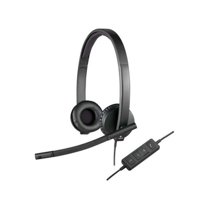 Logitech H570E Auriculares con Microfono USB - Microfono Plegable - Diadema Ajustable - Almohadillas Acolchadas - Controles en