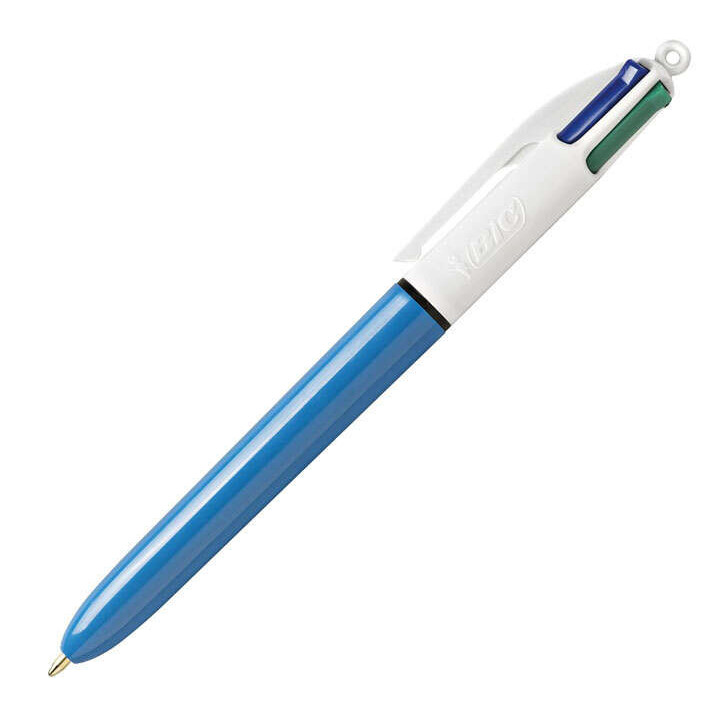Bic 4 Colours Original Boligrafo de Bola Retractil - Punta Media de 1.0 mm - Tinta con Base de Aceite - Cuerpo Azul/Blanco - 4
