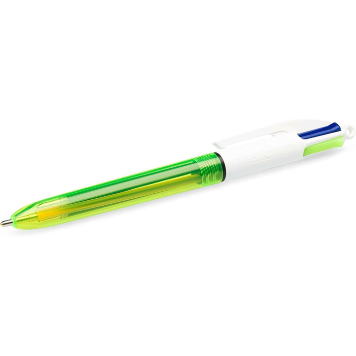 Bic 4 Colours Fluo Boligrafo de Bola Retractil - Punta Media de 1.0mm - Tinta con Base de Aceite - Tinta de Colores: Negro