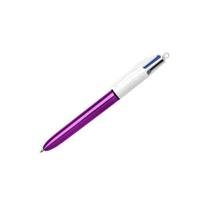 Bic 4 Colours Shine Boligrafo de Bola Retractil - Punta de 1mm - Trazo de 0.4mm - Tinta con Base de Aceite - Cuerpo Morado Meta