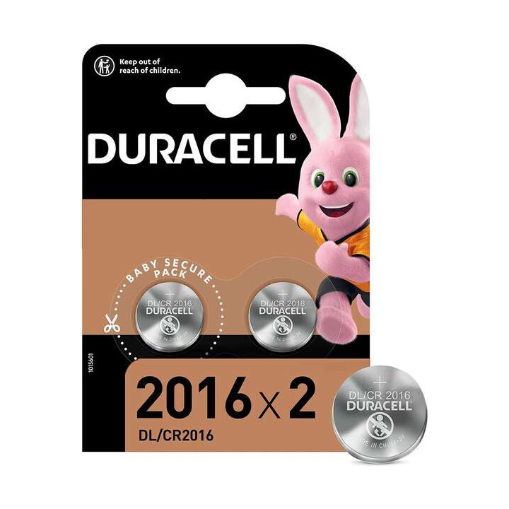 Duracell Pack de 2 Pilas Litio de Boton DL2016 3V - Tecnologia Baby Secure