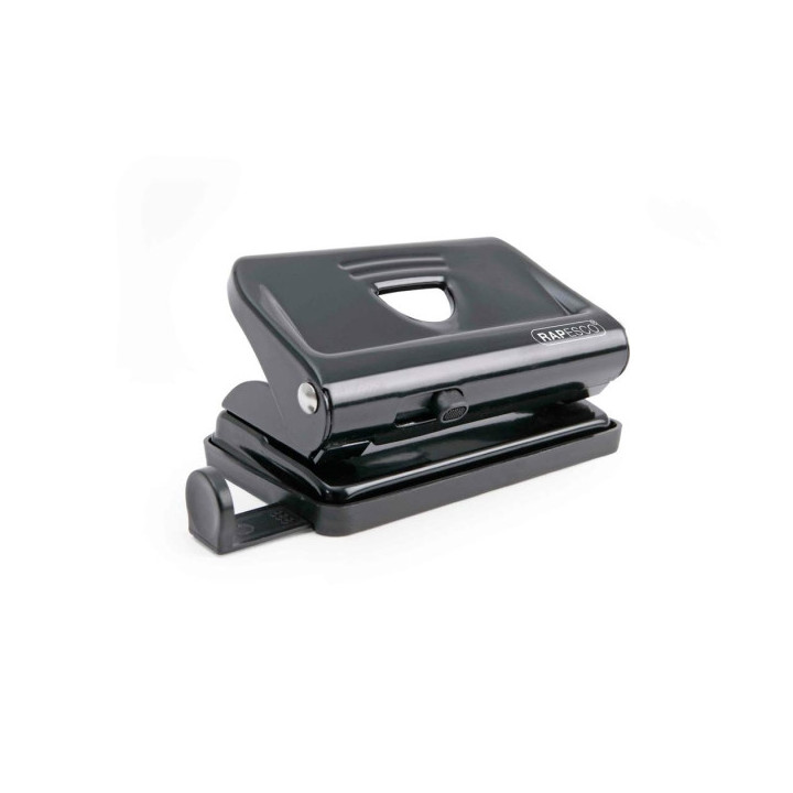 Rapesco 810 Taladro Perforador Metalico - Hasta 12 Hojas - Marcas de Formato - Facil Vaciado - Color Negro