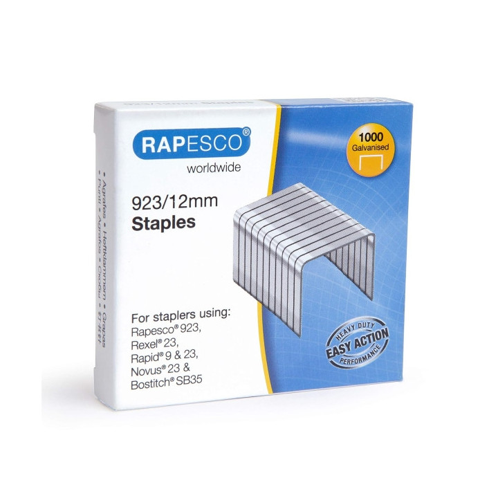 Rapesco Caja de 1000 Grapas 923/12 - Alambre Reforzado Galvanizado - Patilla de 12mm